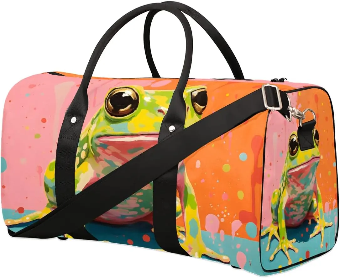 Frog Animal Travel Duffel Bag for Women Men Waterproof Foldable Overnight Weekender Bag Large Capacity Sports Gym Bag