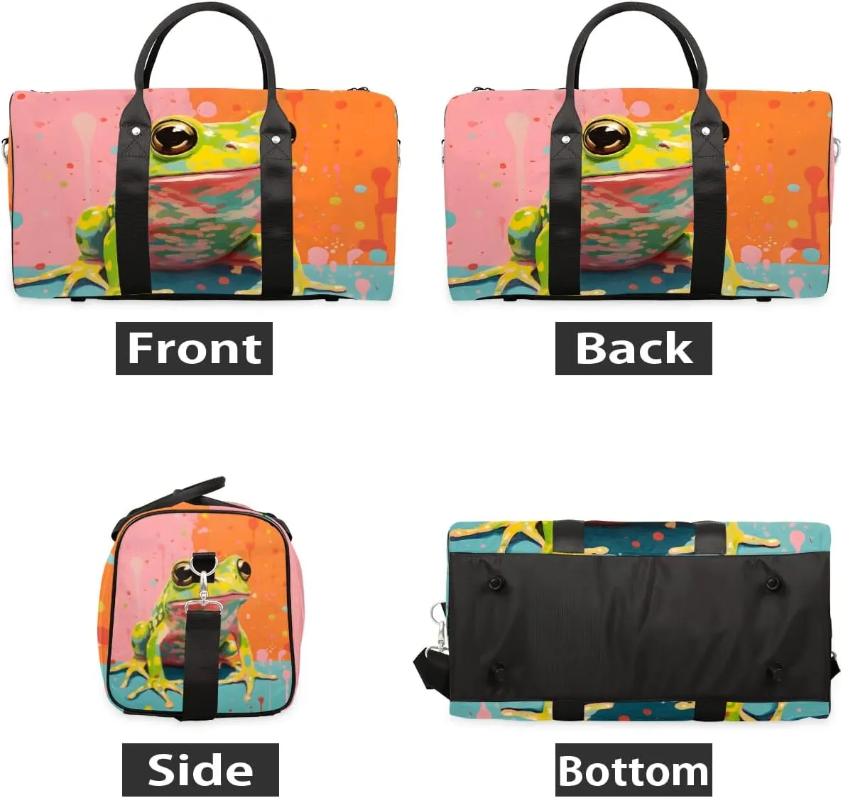 Frog Animal Travel Duffel Bag for Women Men Waterproof Foldable Overnight Weekender Bag Large Capacity Sports Gym Bag