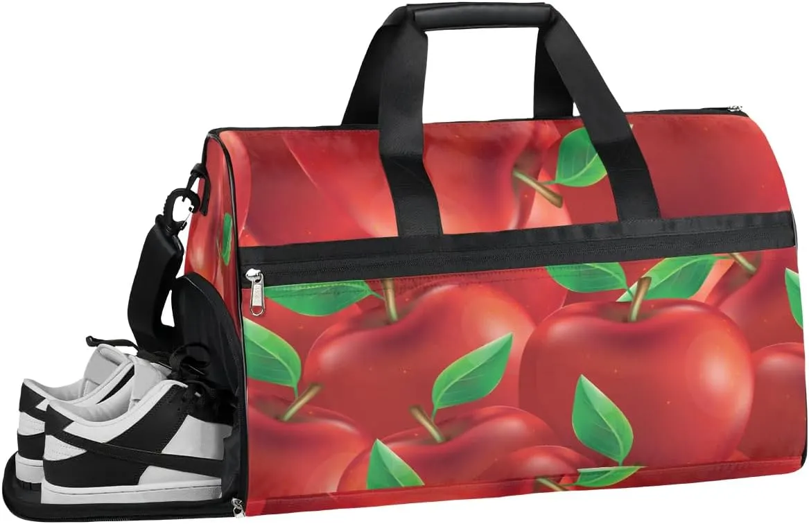 Fruits Apples Theme Gym Bag for Women Duffle with Shoes Compartment Men Weekender Duffel Bags for Travel Sports Swimming Overnight Dance