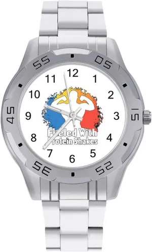 Fueled with Protein Shakes Simple Stainless Steel Band Business Watch Dress Wrist Unique Luxury Work Casual Waterproof Watches