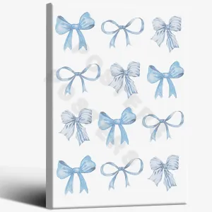 Funky Light Blue Bow Prints Painting Posters Trendy Coquette Blue Bow Canvas Wall Art Watercolor Preppy Dorm Room Decor Aesthetic 30X40 CM Wrapped Framed