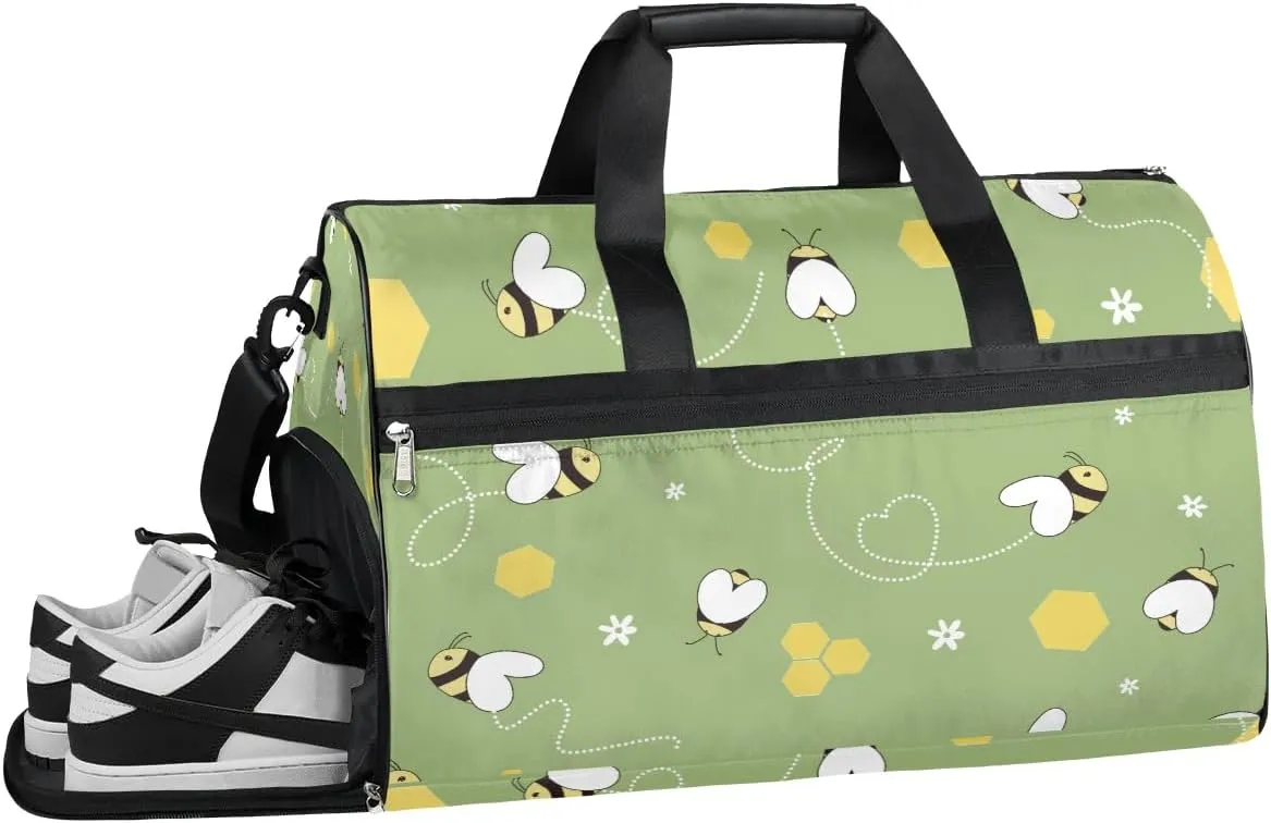 Funny Bees Design Gym Bag for Women Duffle with Shoes Compartment Men Weekender Duffel Bags for Travel Sports Swimming Overnight Dance