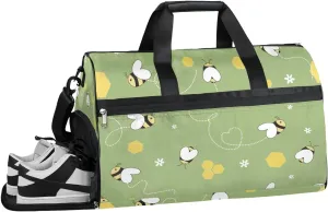 Funny Bees Design Gym Bag for Women Duffle with Shoes Compartment Men Weekender Duffel Bags for Travel Sports Swimming Overnight Dance