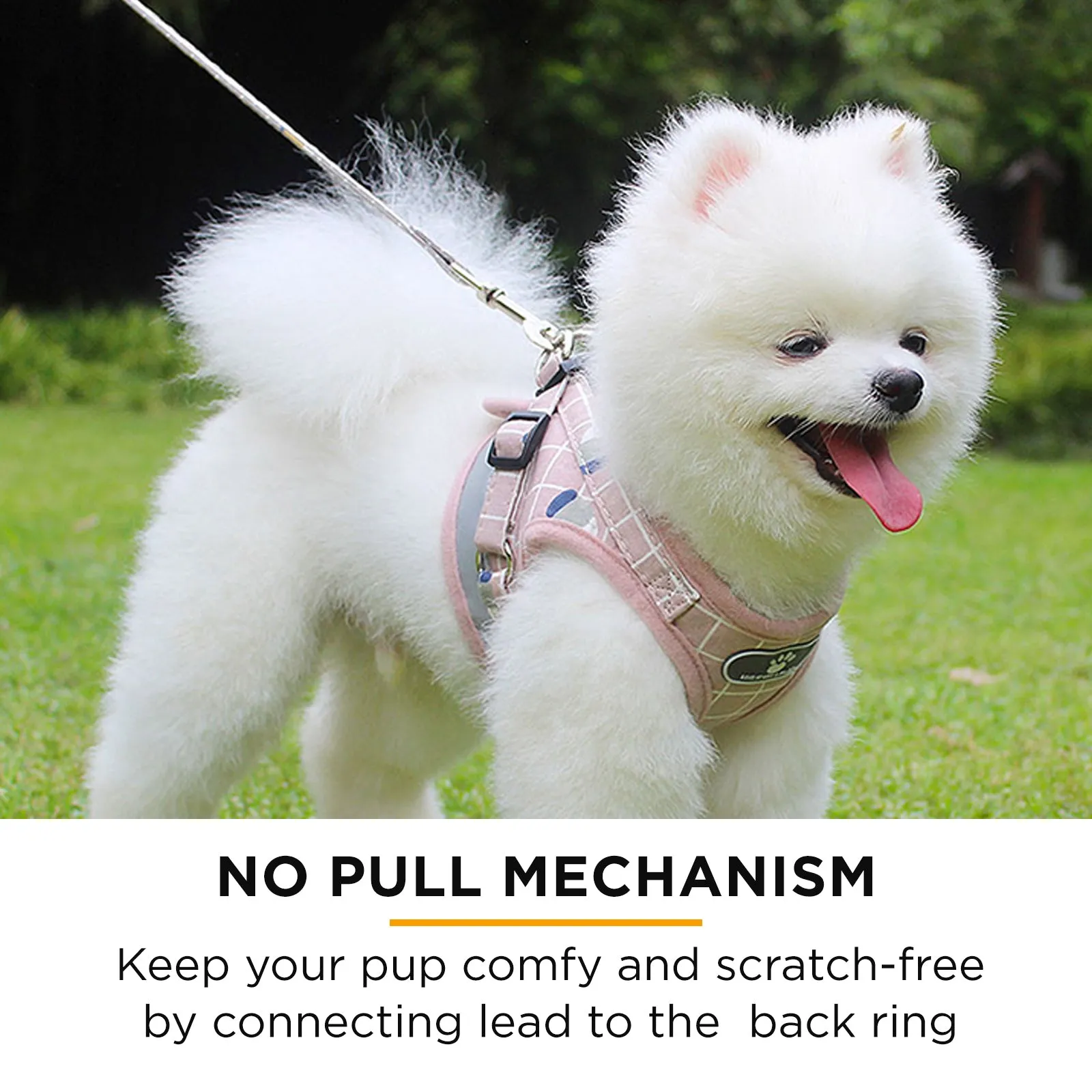 Furbulous No Pull Cat Small Dog Harness and Lead Set Adjustable Reflective Step-in Vest Harnesses Mesh Padded Plaid Escape Proof Puppy Jacket - Grey Medium