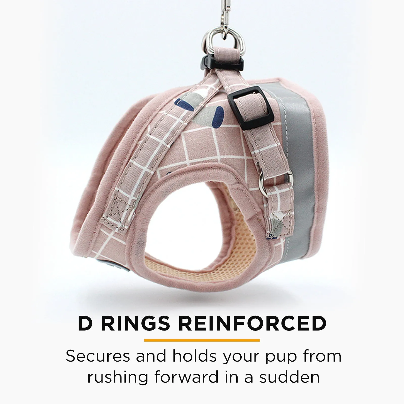 Furbulous No Pull Cat Small Dog Harness and Lead Set Adjustable Reflective Step-in Vest Harnesses Mesh Padded Plaid Escape Proof Puppy Jacket - Grey Medium