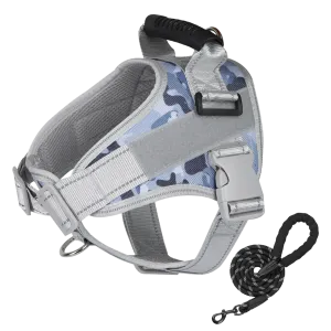 Furbulous No Pull Dog Harness Adjustable Pet Harness Reflective Explosion-proof Shock Dog Harness with 1.5m Lead - Blue Medium
