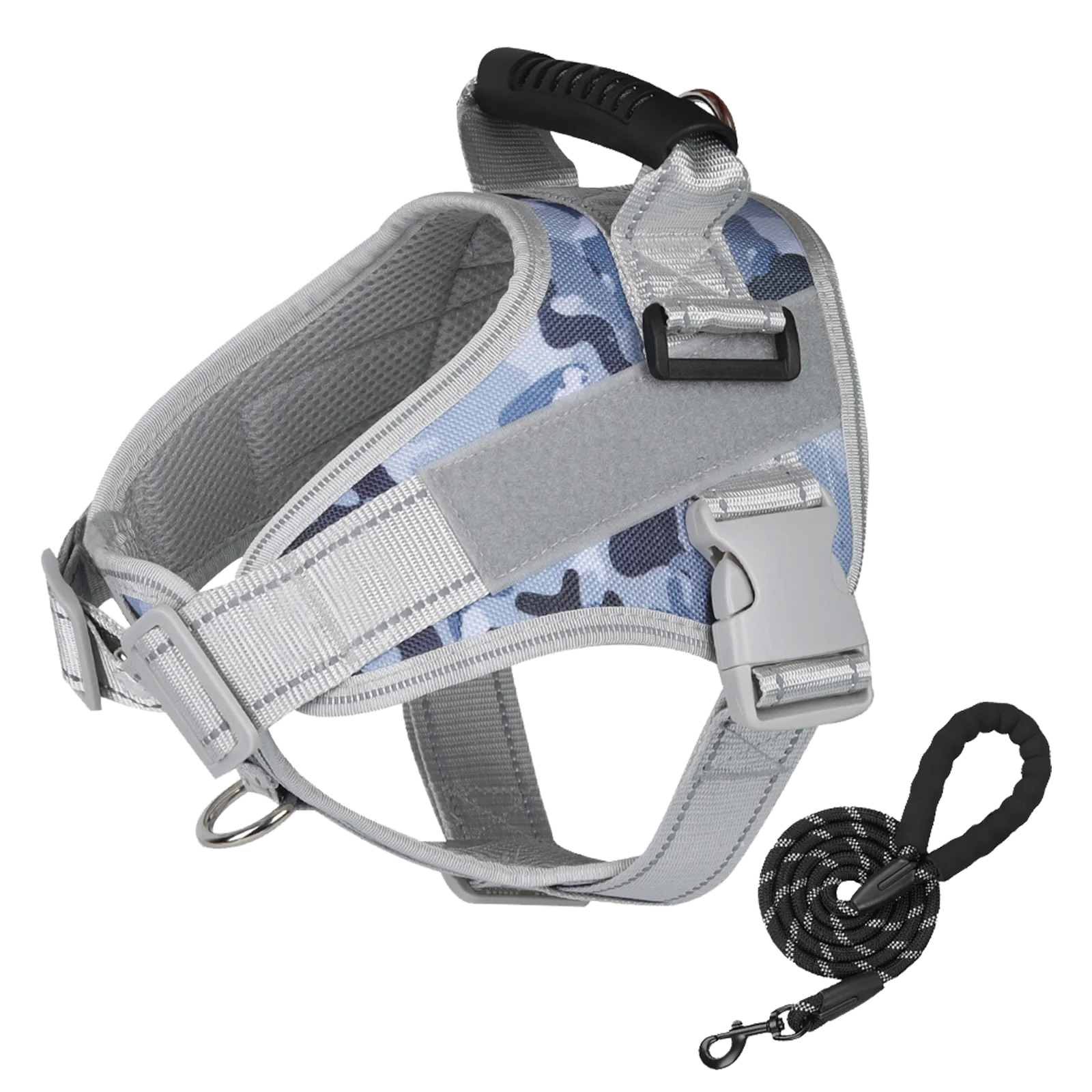 Furbulous No Pull Dog Harness Adjustable Pet Harness Reflective Explosion-proof Shock Dog Harness with 1.5m Lead - Blue Medium