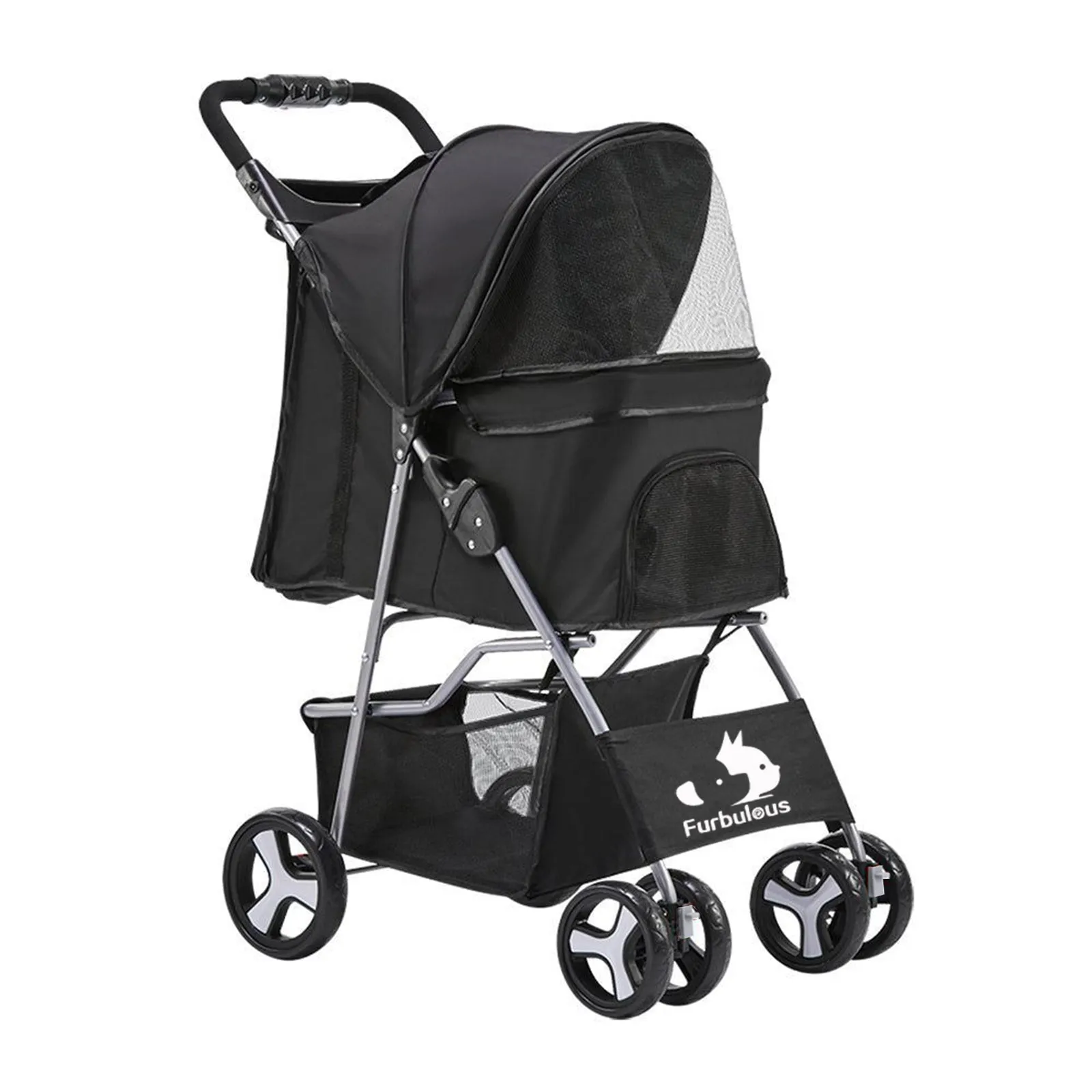 Furbulous Pet Stroller 4 Wheel Foldable Dog Pram Large Cat Travel Carrier