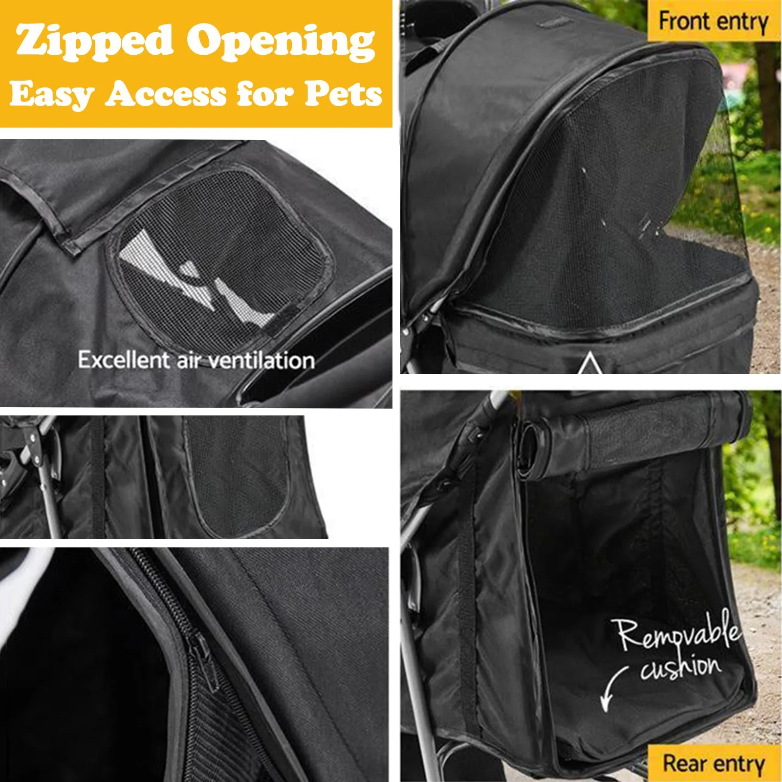 Furbulous Pet Stroller 4 Wheel Foldable Dog Pram Large Cat Travel Carrier