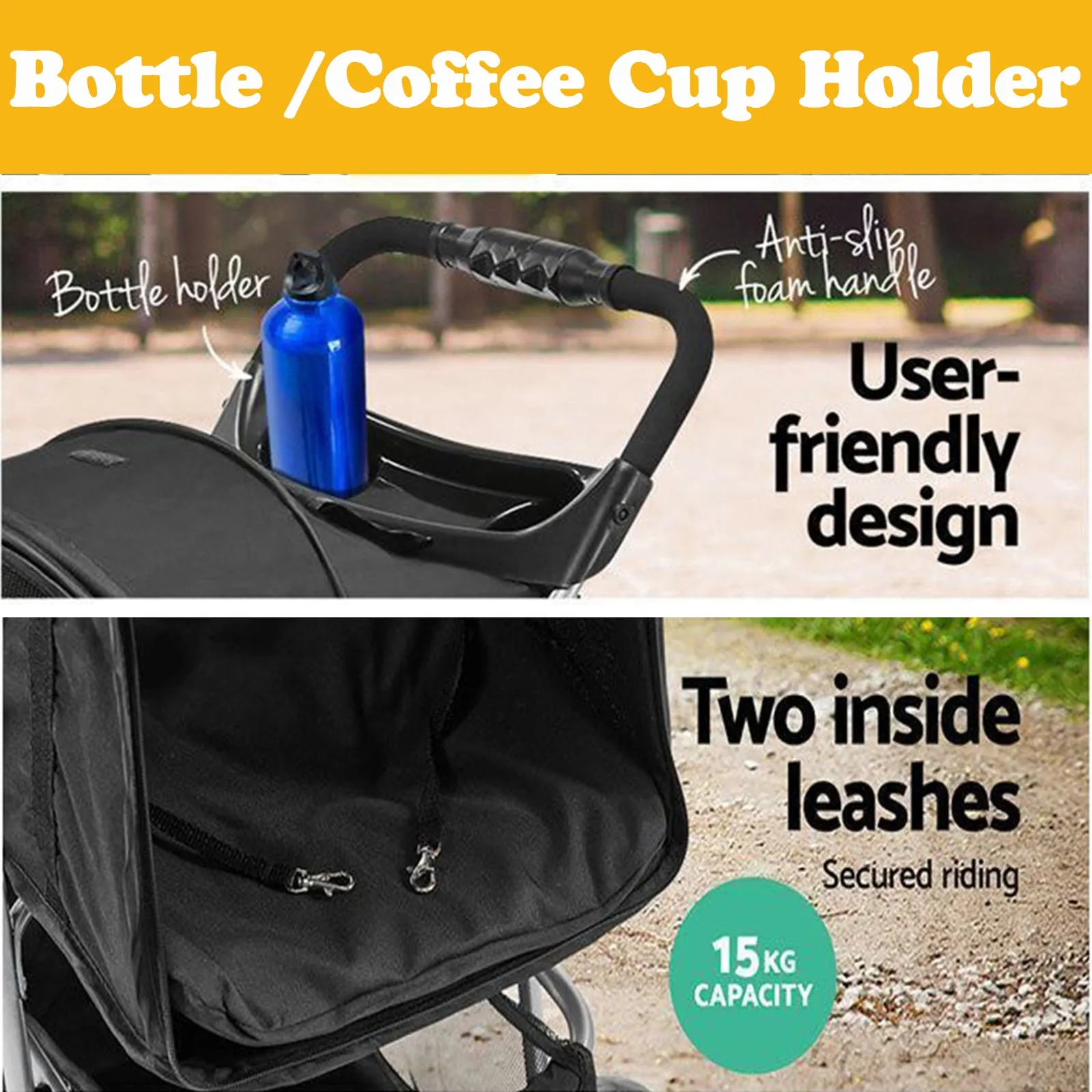 Furbulous Pet Stroller 4 Wheel Foldable Dog Pram Large Cat Travel Carrier