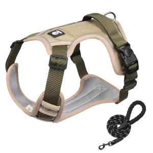 Furbulous Tactical Dog Harness Adjustable No Pull Pet Harness Reflective Working Training Dog Harness with 1.5m Lead - Khaki XL