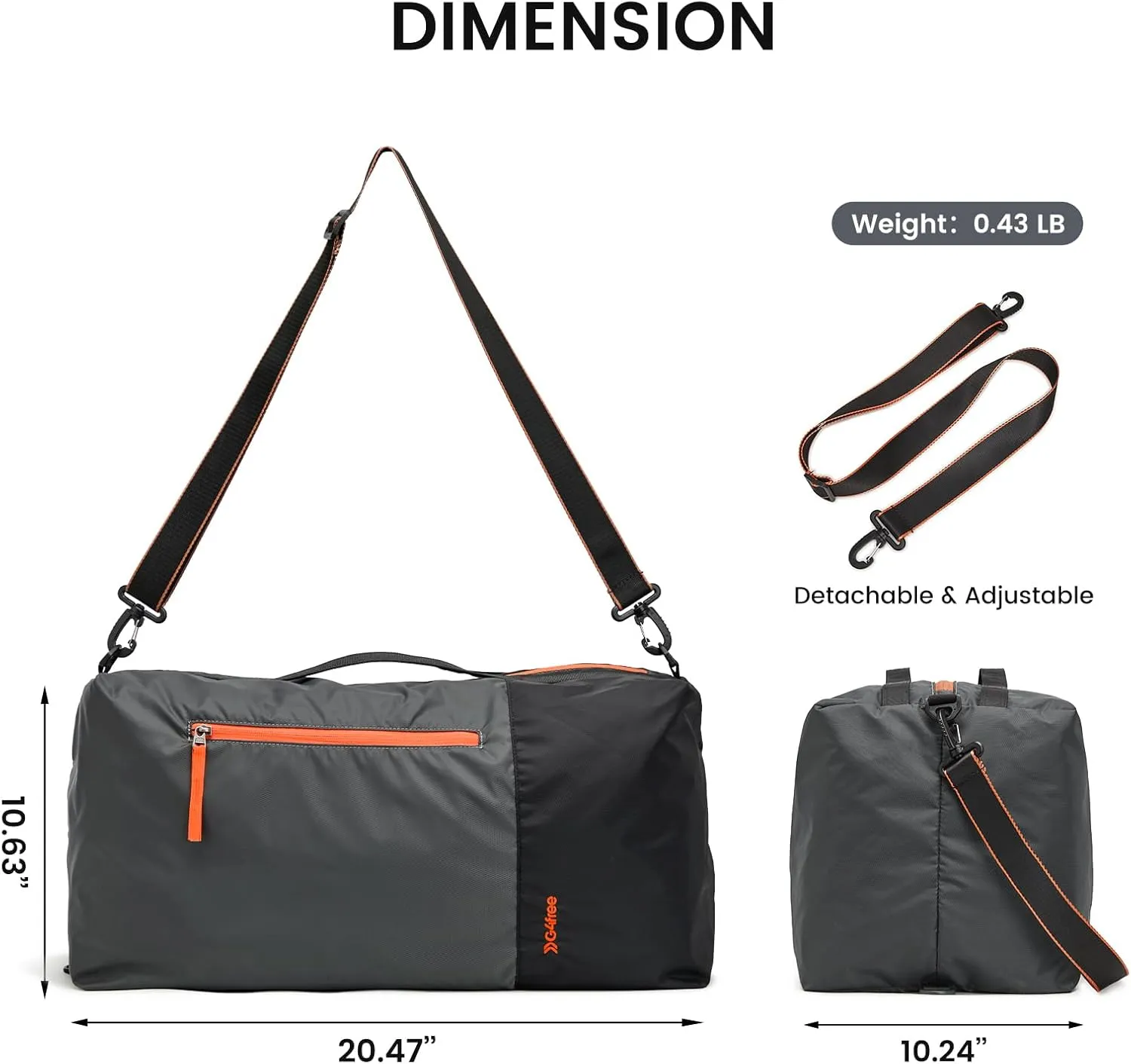 G4Free 40L Large Gym Duffle Bag with Wet Pocket for Travel Overnight Carry On Duffel Bag Women Men (Grey)