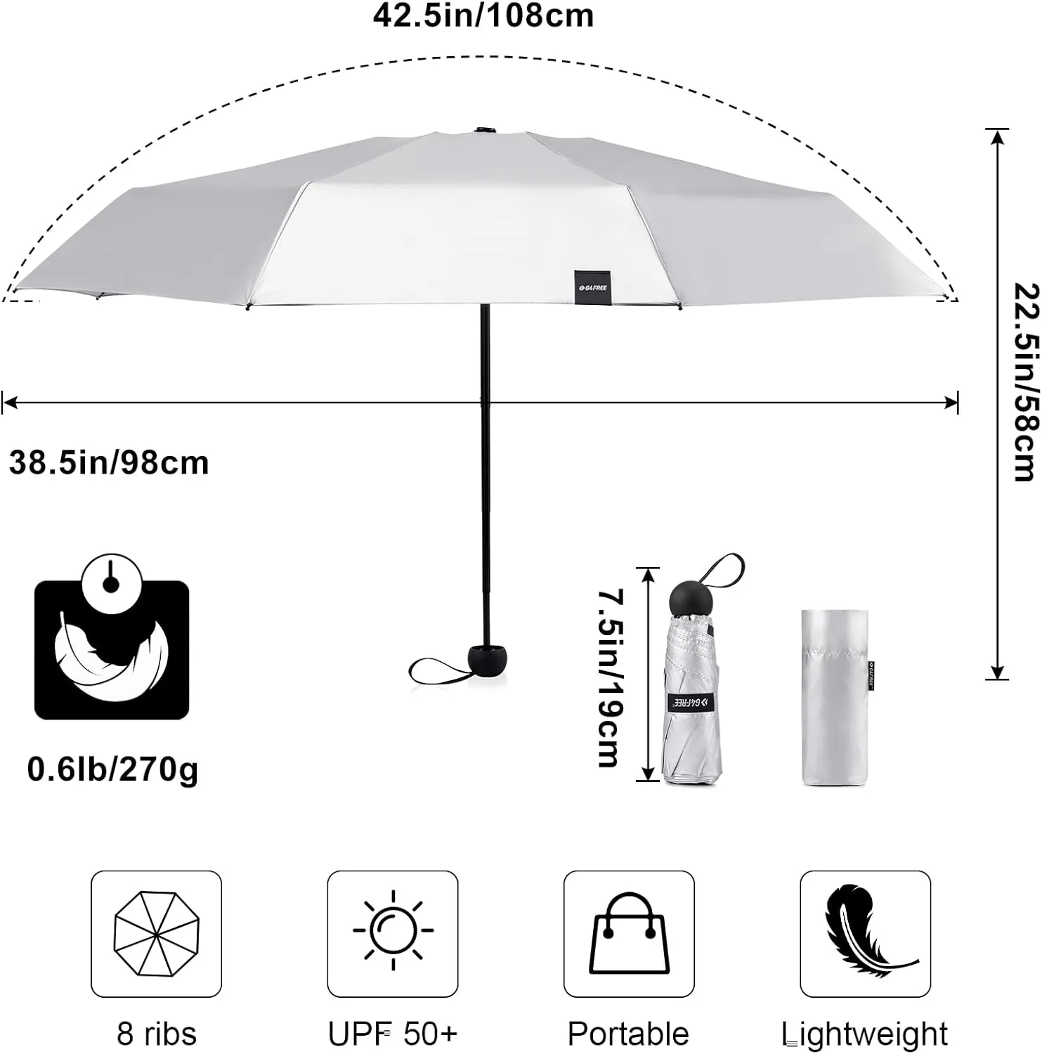 G4Free Compact Travel Umbrella UPF 50  UV Protection Sun Blocking Mini Umbrellas for Men and Women