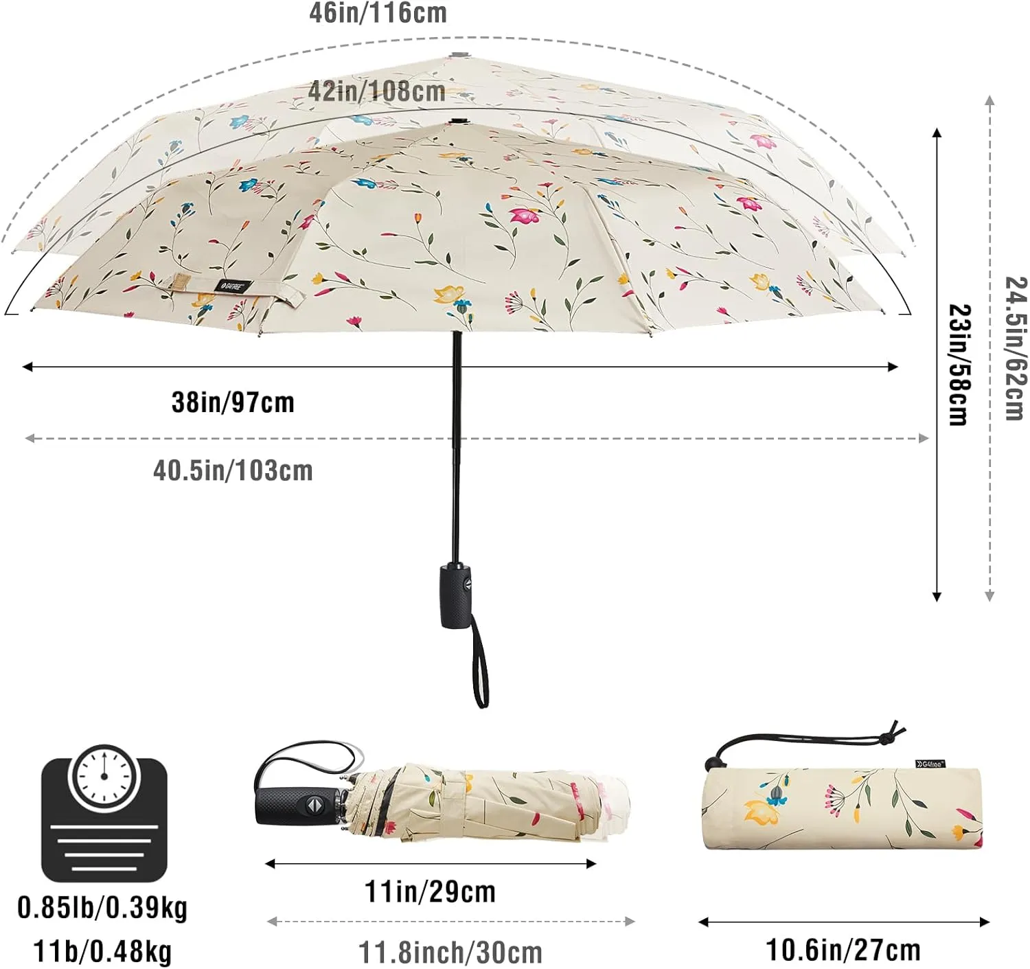 G4Free UPF 50  UV Protection Large Travel Umbrella 42/46 Inch Auto Open Close Windproof Sun Blocking Umbrella