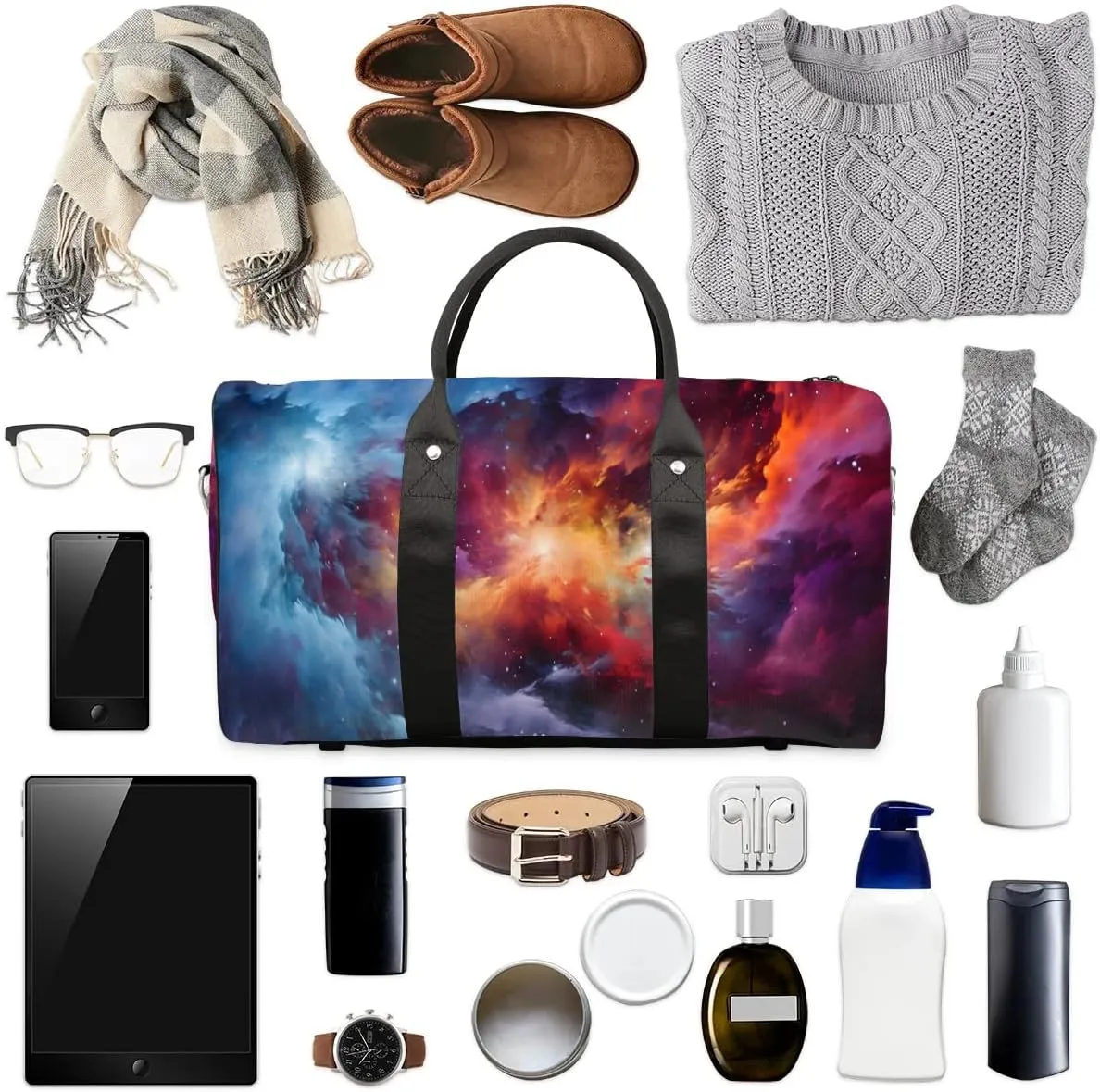 Galaxy Print Travel Duffel Bag for Women Men Waterproof Foldable Overnight Weekender Bag Large Capacity Sports Gym Bag
