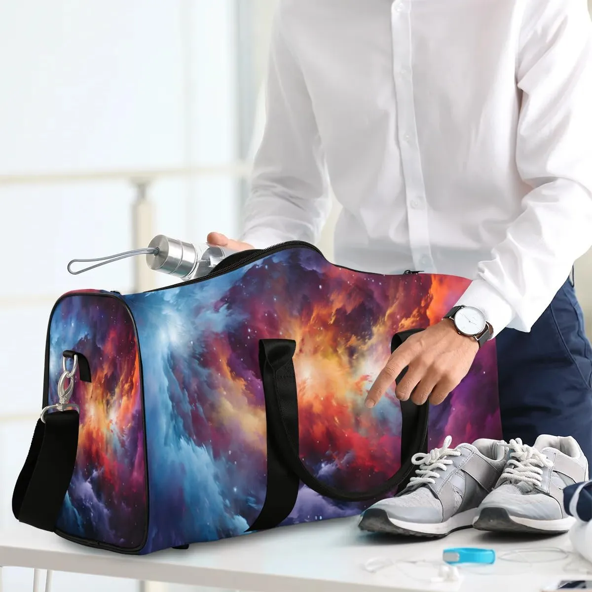 Galaxy Print Travel Duffel Bag for Women Men Waterproof Foldable Overnight Weekender Bag Large Capacity Sports Gym Bag