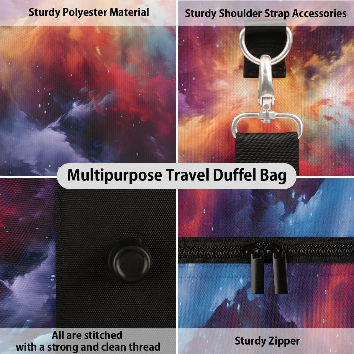 Galaxy Print Travel Duffel Bag for Women Men Waterproof Foldable Overnight Weekender Bag Large Capacity Sports Gym Bag