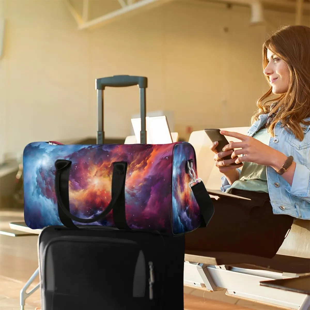 Galaxy Print Travel Duffel Bag for Women Men Waterproof Foldable Overnight Weekender Bag Large Capacity Sports Gym Bag