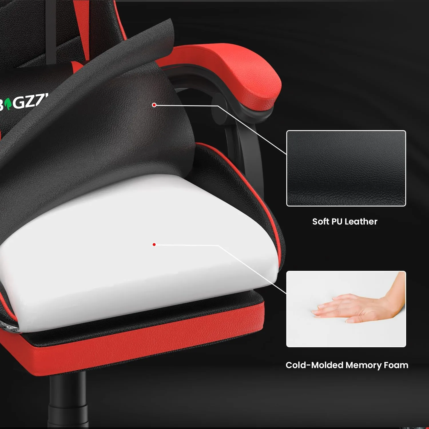 Gaming Chair with Footrest, High Back Ergonomic Computer Gamer Chair with Headrest and Lumbar Support, Racing Style Reclining Game Chair for Adults, Kids (Red-Black)