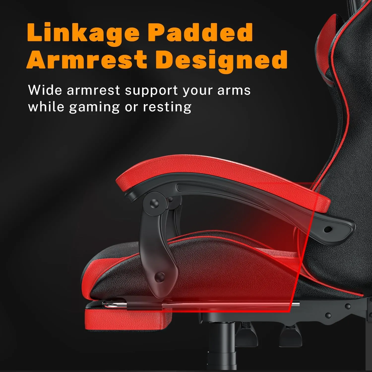 Gaming Chair with Footrest, High Back Ergonomic Computer Gamer Chair with Headrest and Lumbar Support, Racing Style Reclining Game Chair for Adults, Kids (Red-Black)
