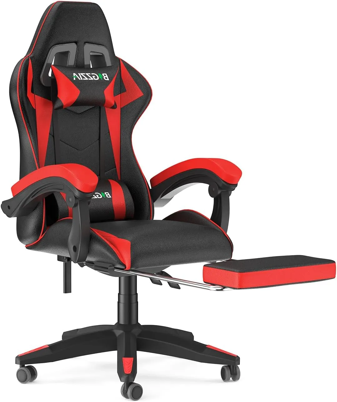 Gaming Chair with Footrest, High Back Ergonomic Computer Gamer Chair with Headrest and Lumbar Support, Racing Style Reclining Game Chair for Adults, Kids (Red-Black)