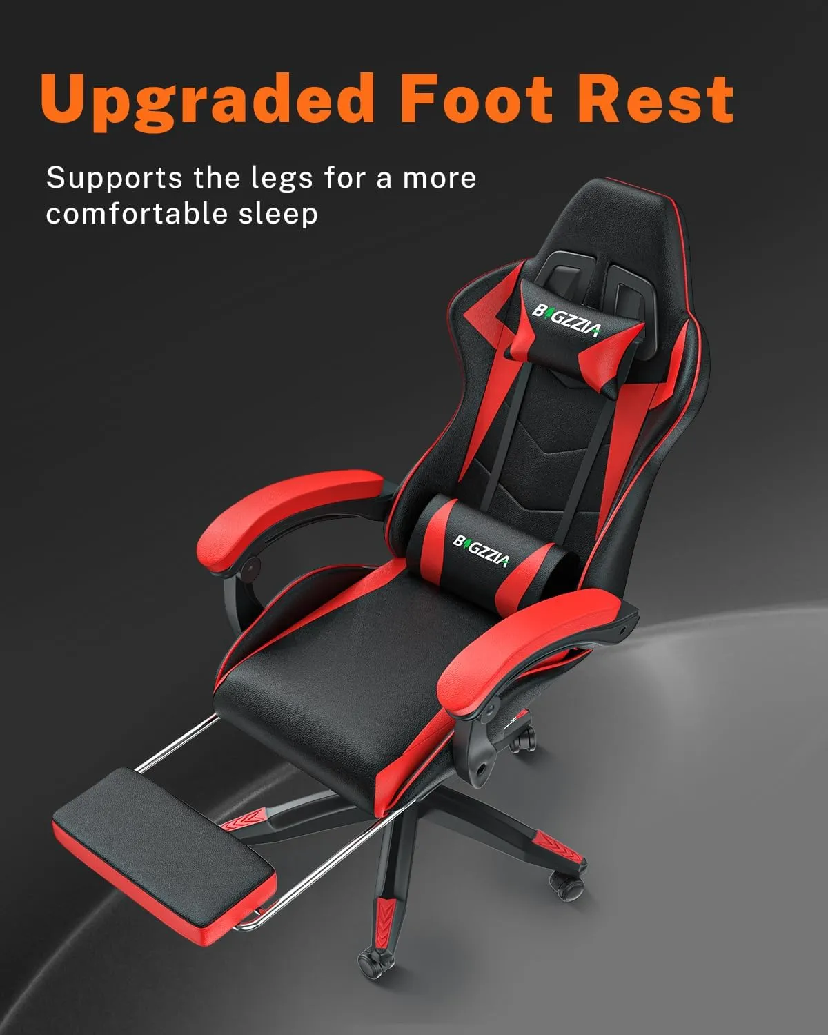 Gaming Chair with Footrest, High Back Ergonomic Computer Gamer Chair with Headrest and Lumbar Support, Racing Style Reclining Game Chair for Adults, Kids (Red-Black)
