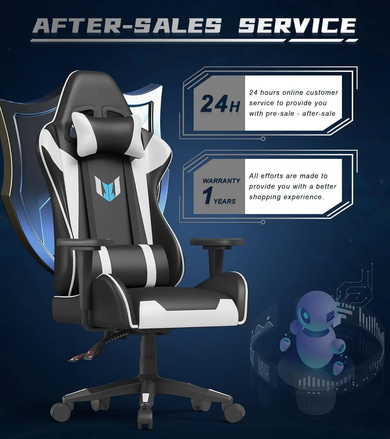 Gaming Chair with Footrest, High Back Ergonomic Computer Gamer Chair with Headrest and Lumbar Support, Racing Style Reclining Game Chair for Adults, Kids (White-Black)