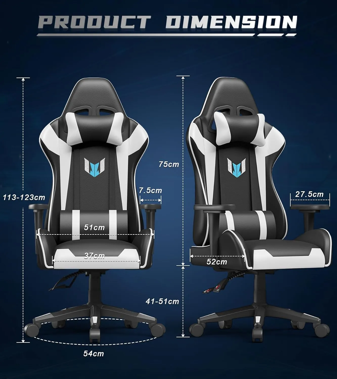 Gaming Chair with Footrest, High Back Ergonomic Computer Gamer Chair with Headrest and Lumbar Support, Racing Style Reclining Game Chair for Adults, Kids (White-Black)