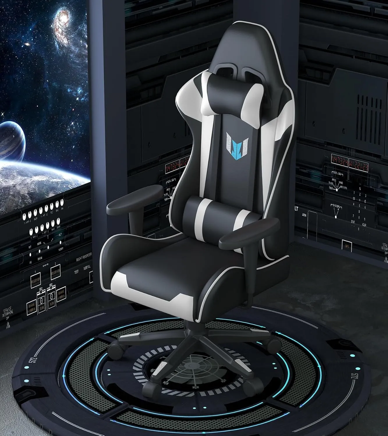 Gaming Chair with Footrest, High Back Ergonomic Computer Gamer Chair with Headrest and Lumbar Support, Racing Style Reclining Game Chair for Adults, Kids (White-Black)
