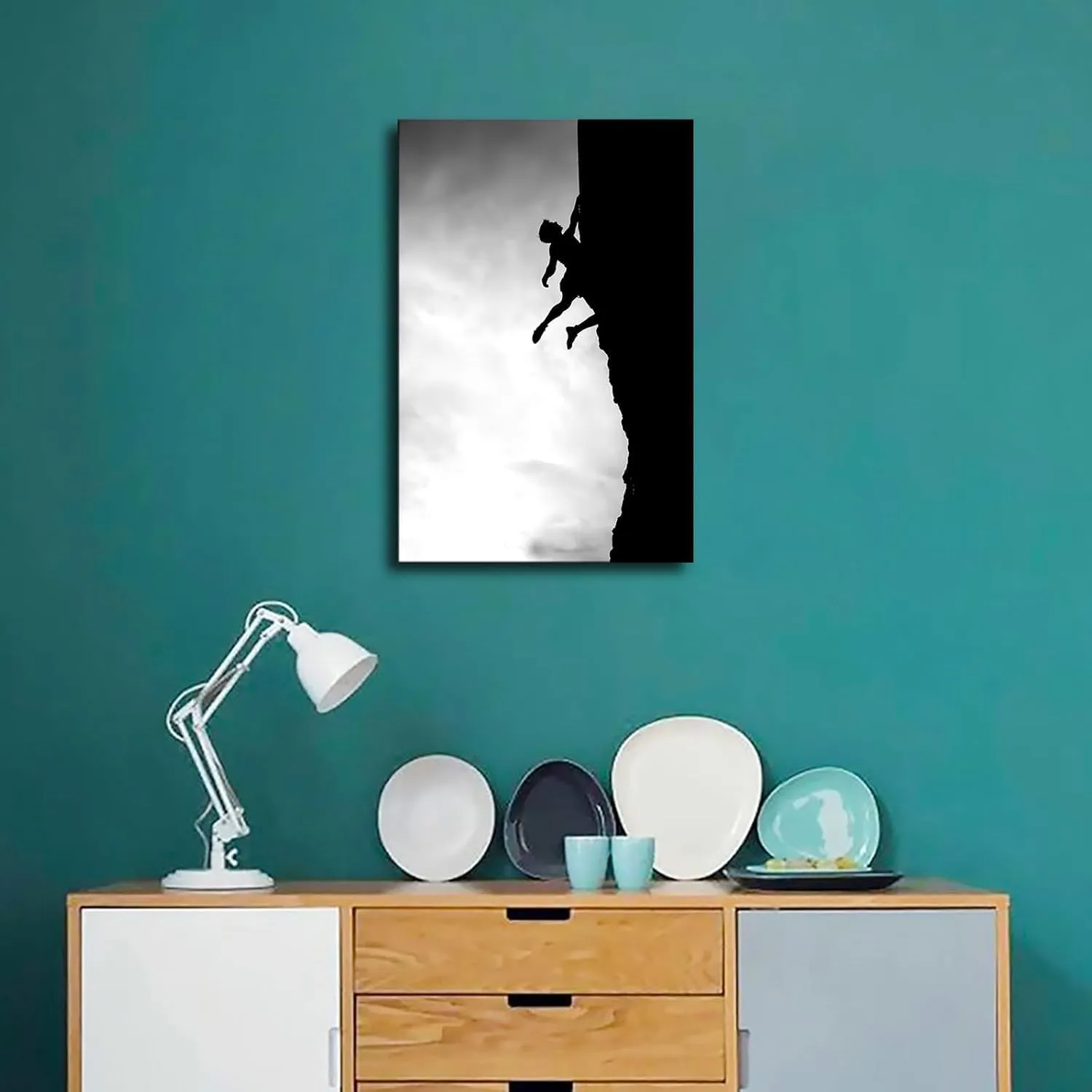 GaoZhenxin Rock Climbing Black & White Extreme Sports Inspirational Poster Canvas Painting Wall Art Hanging Picture Gift Bedroom Home Aesthetic Decoration-Frame-style-24x36inch(60x90cm)