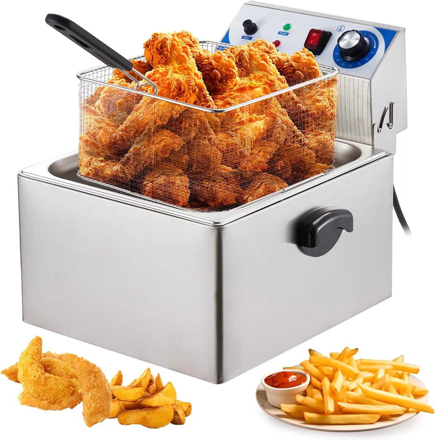 GARVEE 11 L/11.6 Qts Electric Deep Fryer with Basket and lid Adjustable Temperature Control Stainless Steel Perfect for Fried Chicken, Shrimp, French Fries, Chips & More