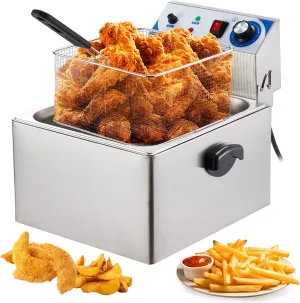 GARVEE 11 L/11.6 Qts Electric Deep Fryer with Basket and lid Adjustable Temperature Control Stainless Steel Perfect for Fried Chicken, Shrimp, French Fries, Chips & More