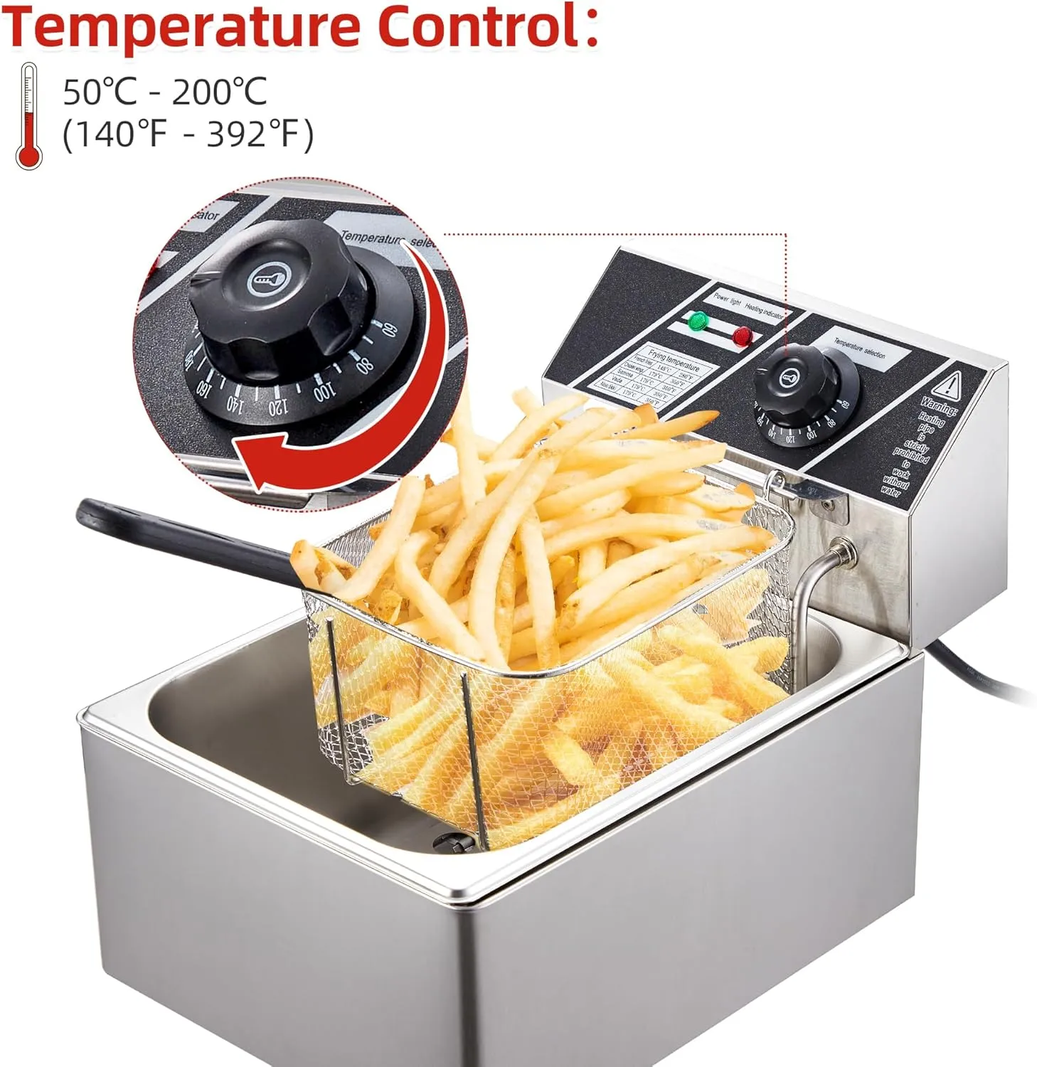 GARVEE 11 L/11.6 Qts Electric Deep Fryer with Basket and lid Adjustable Temperature Control Stainless Steel Perfect for Fried Chicken, Shrimp, French Fries, Chips & More