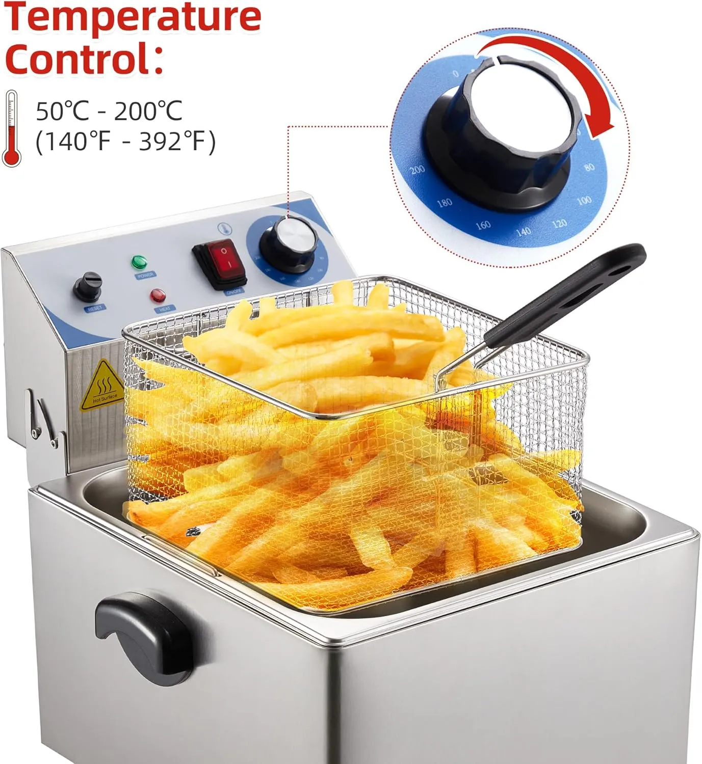 GARVEE 11 L/11.6 Qts Electric Deep Fryer with Basket and lid Adjustable Temperature Control Stainless Steel Perfect for Fried Chicken, Shrimp, French Fries, Chips & More