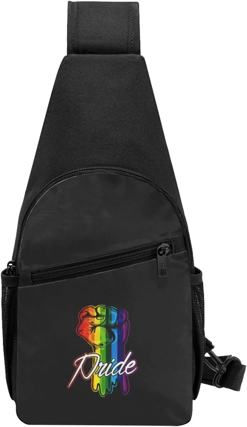 Gay Pride Rainbow Fist Lgbt Unisex Chest Bag Lightweight Crossbody Shoulder Bag Travel Pocket