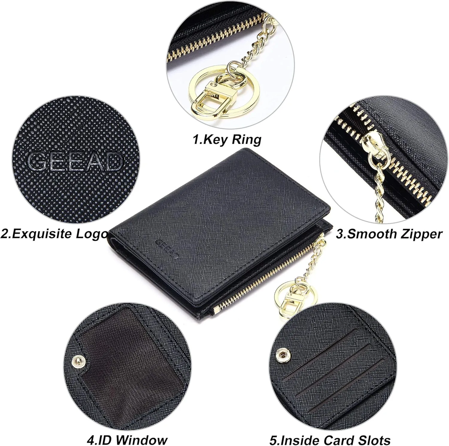 GEEAD Small Wallets for Women Bifold Slim Coin Purse Zipper ID Card Holder