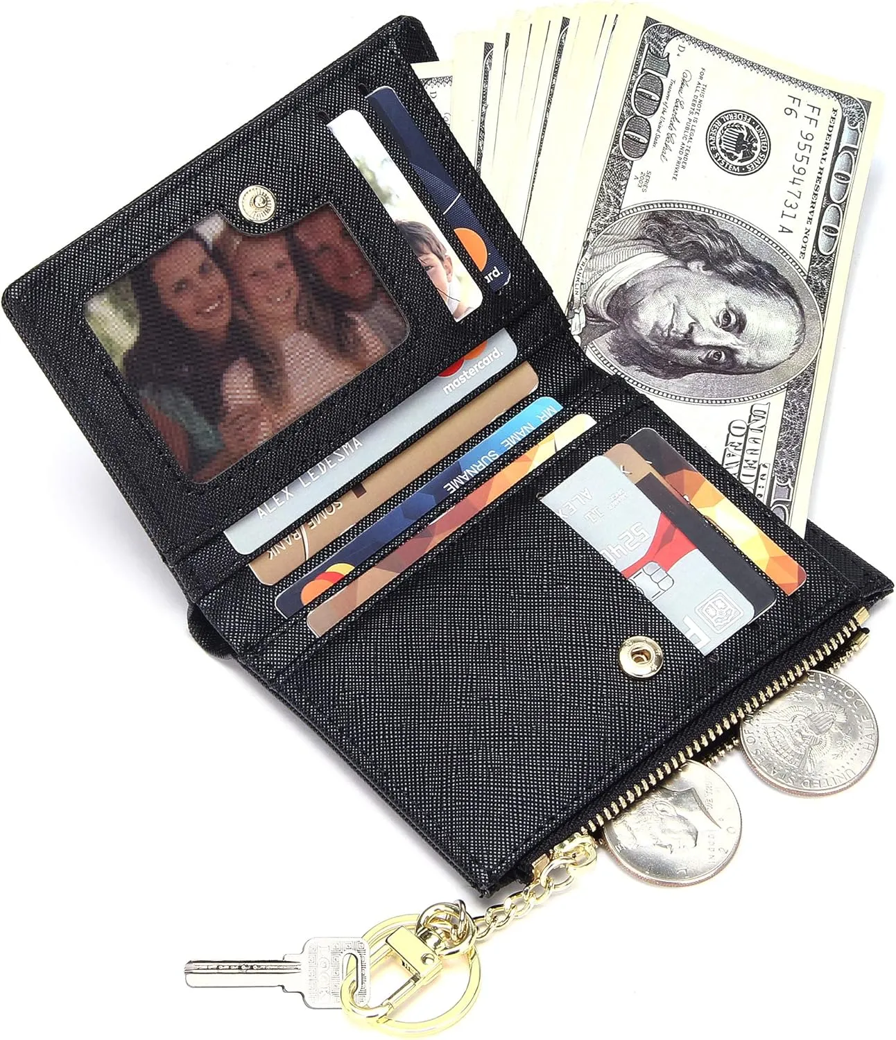 GEEAD Small Wallets for Women Bifold Slim Coin Purse Zipper ID Card Holder