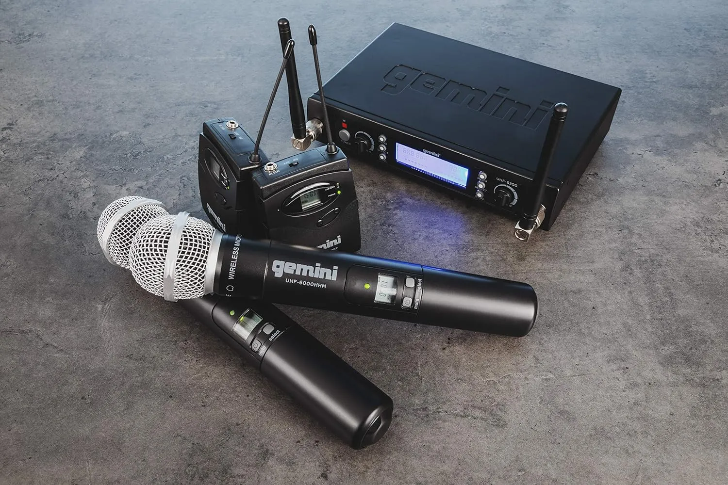 Gemini Sound UHF-6200M Wireless Mic System – UHF Receiver with Selectable Frequencies, Dual Handheld Mics, 150ft Range, LCD Display, Clear Audio for Performers, Churches, Weddings & Events