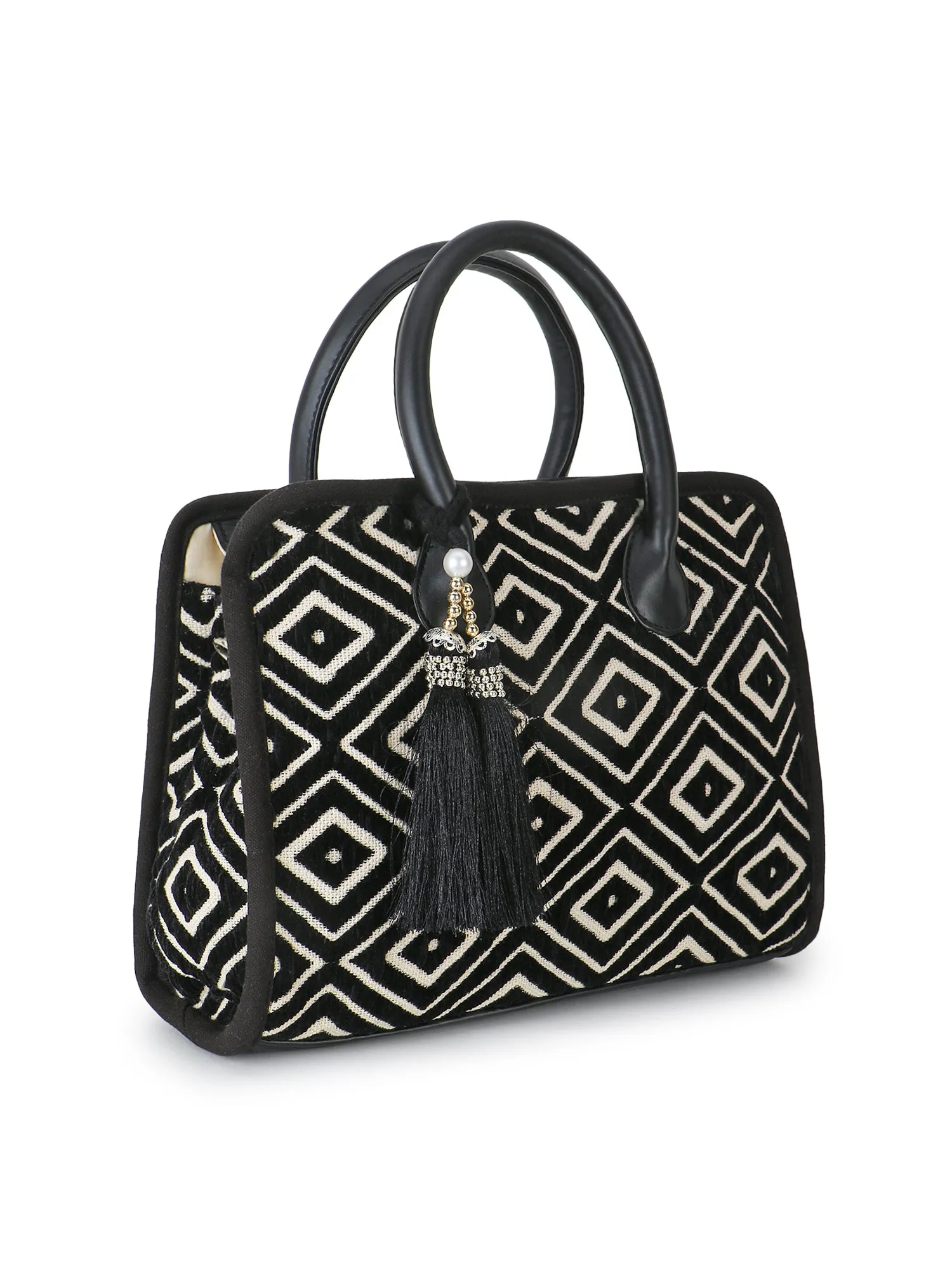 Geomat Jacquard Cotton Canvas Diamond Self Design Handheld Bag