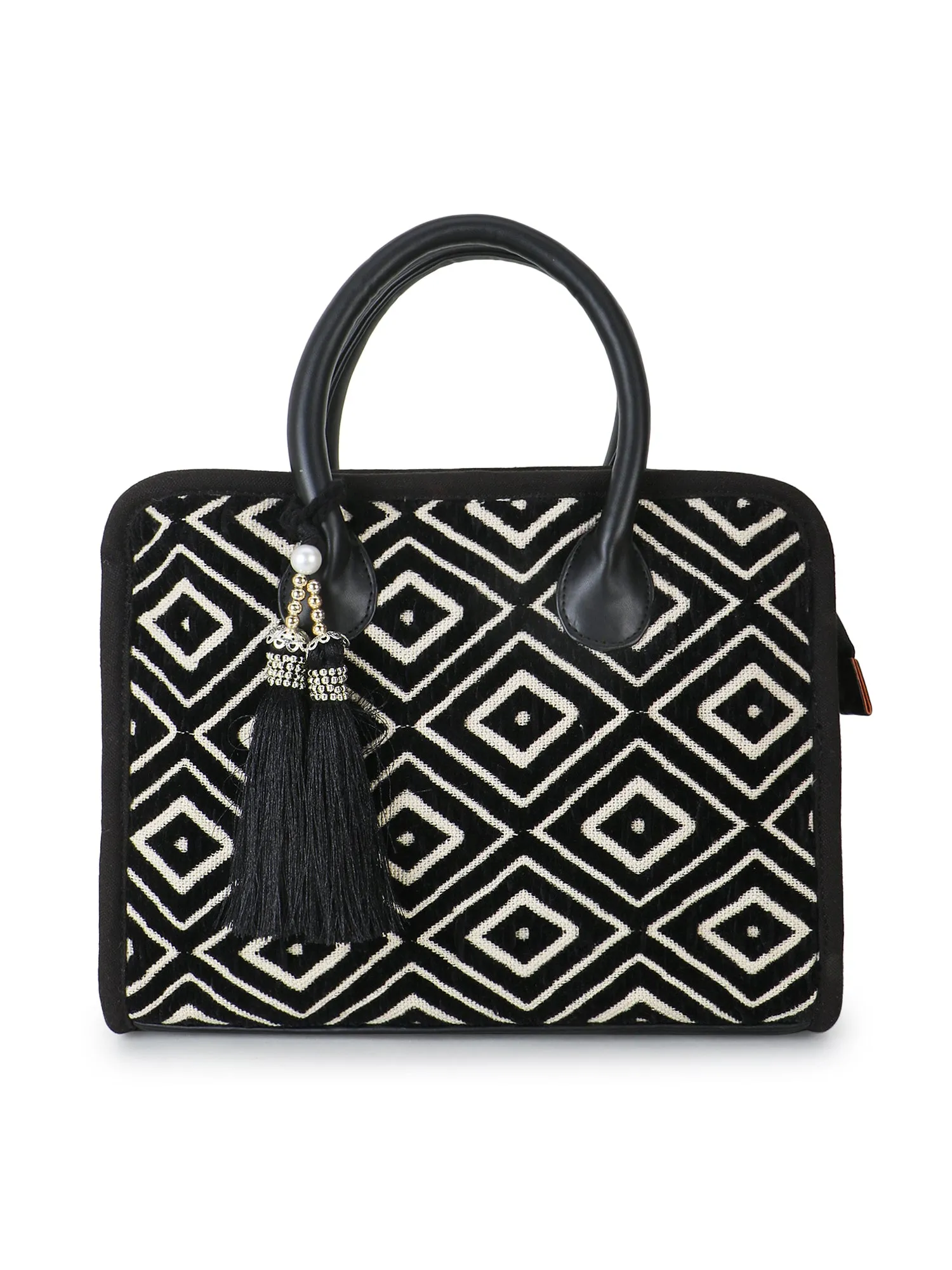 Geomat Jacquard Cotton Canvas Diamond Self Design Handheld Bag