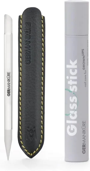 GERMANIKURE Clear Glass Cuticle Stick in Leather Sleeve - Ethically Made in Czech Republic - Cuticle Pusher & Remover, Callous & Dry Skin Fingertip File, Nail Shaper