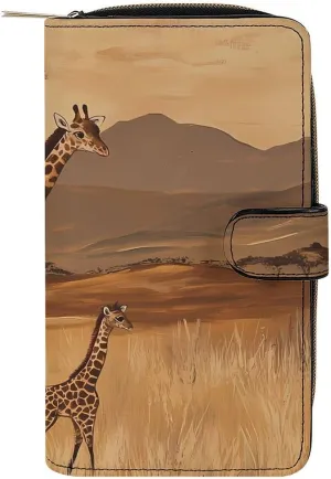 Giraffes In An African Fashion Long Wallet for Men Women Coin Pouch Credit Card Holder Purses & ID Window