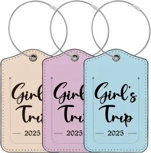 Girl Trip Luggage Tag & Personalized Luggage Tags for Suitcases Leather Bag Tags for Backpacks Handbag School Instrument with Name ID Label Travel Essentials, Unique Fun Pink Baggage Tags 3 Pack