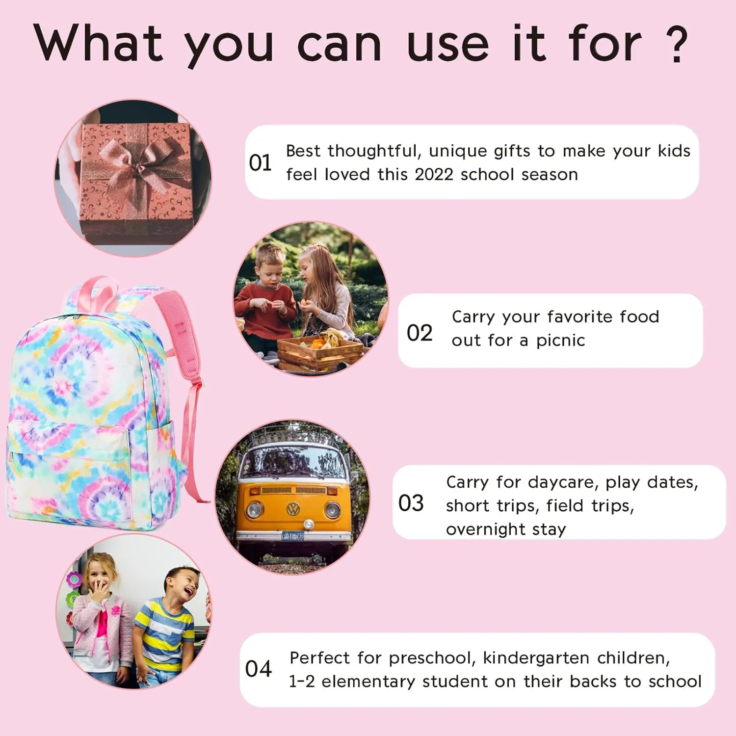 Girls Backpack Tie Dye Kids Backpack for Peschool Kindergarten Elementary Blue School Bookbag (Tie Dye)