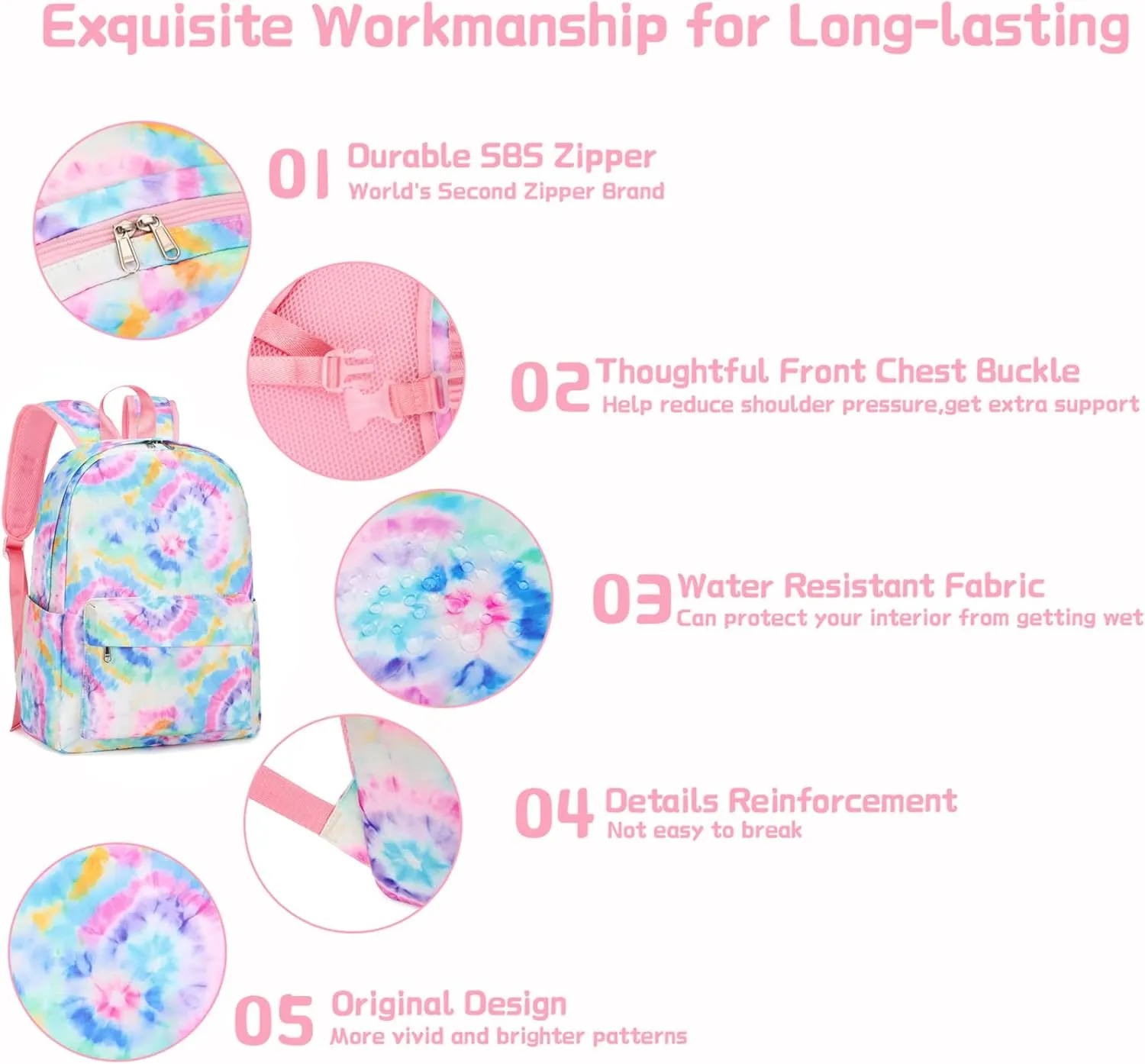 Girls Backpack Tie Dye Kids Backpack for Peschool Kindergarten Elementary Blue School Bookbag (Tie Dye)
