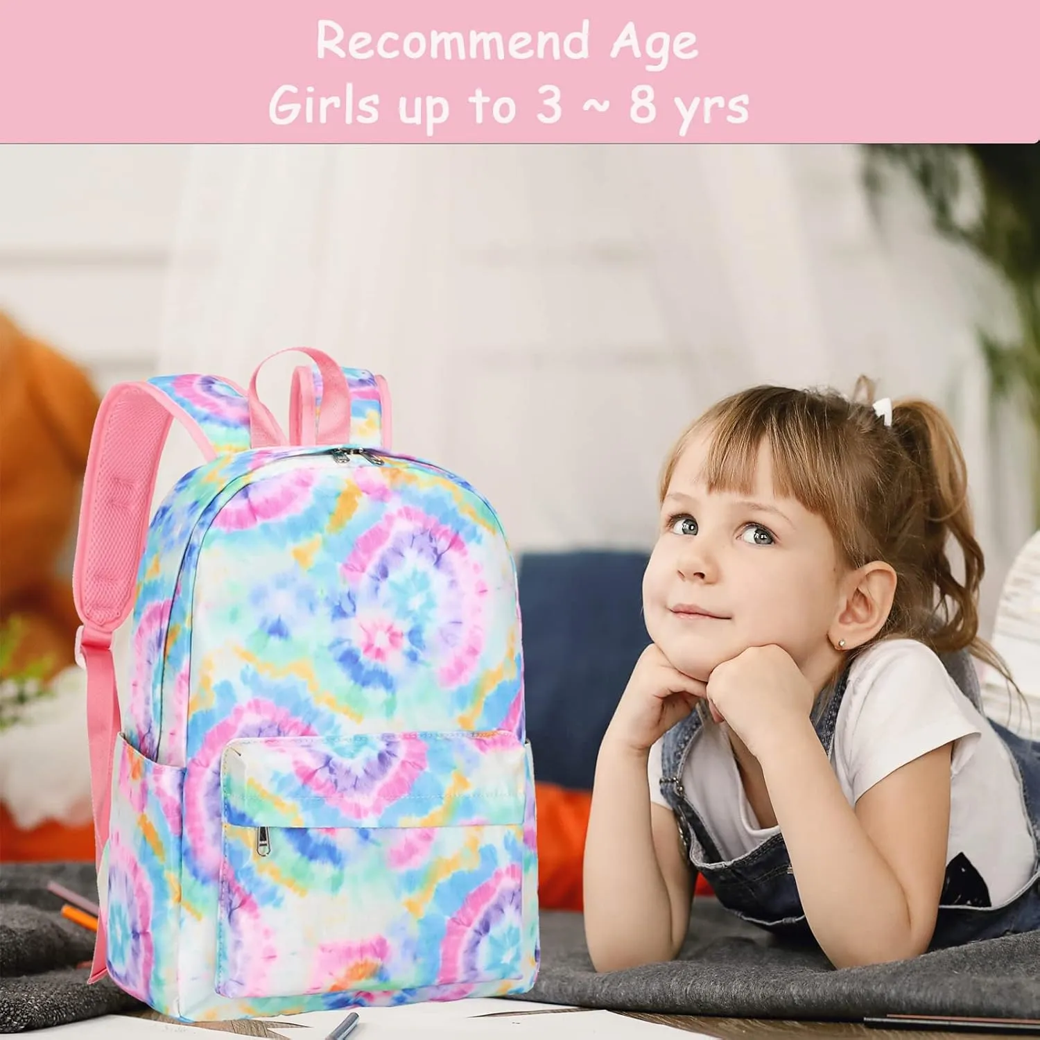 Girls Backpack Tie Dye Kids Backpack for Peschool Kindergarten Elementary Blue School Bookbag (Tie Dye)