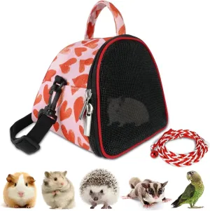 GKPONSX Portable Hamster Carrier Bag, Guinea Pig Travel Bag Heart Pattern Small Animal Outdoor Hangbag with Strap for Hedgehogs Hamsters Chinchillas Squirrels Sugar Glider, for Animal Lovers