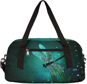 Glass Dragonfly Green Kids Duffel Bag for Girls Boys Teens, Dragonfly Oil Painting Dance Bag Overnight Small Duffel Bag Carry On Weekend Sports Gym Travel Bag for School Practice Gymnastics Ballet