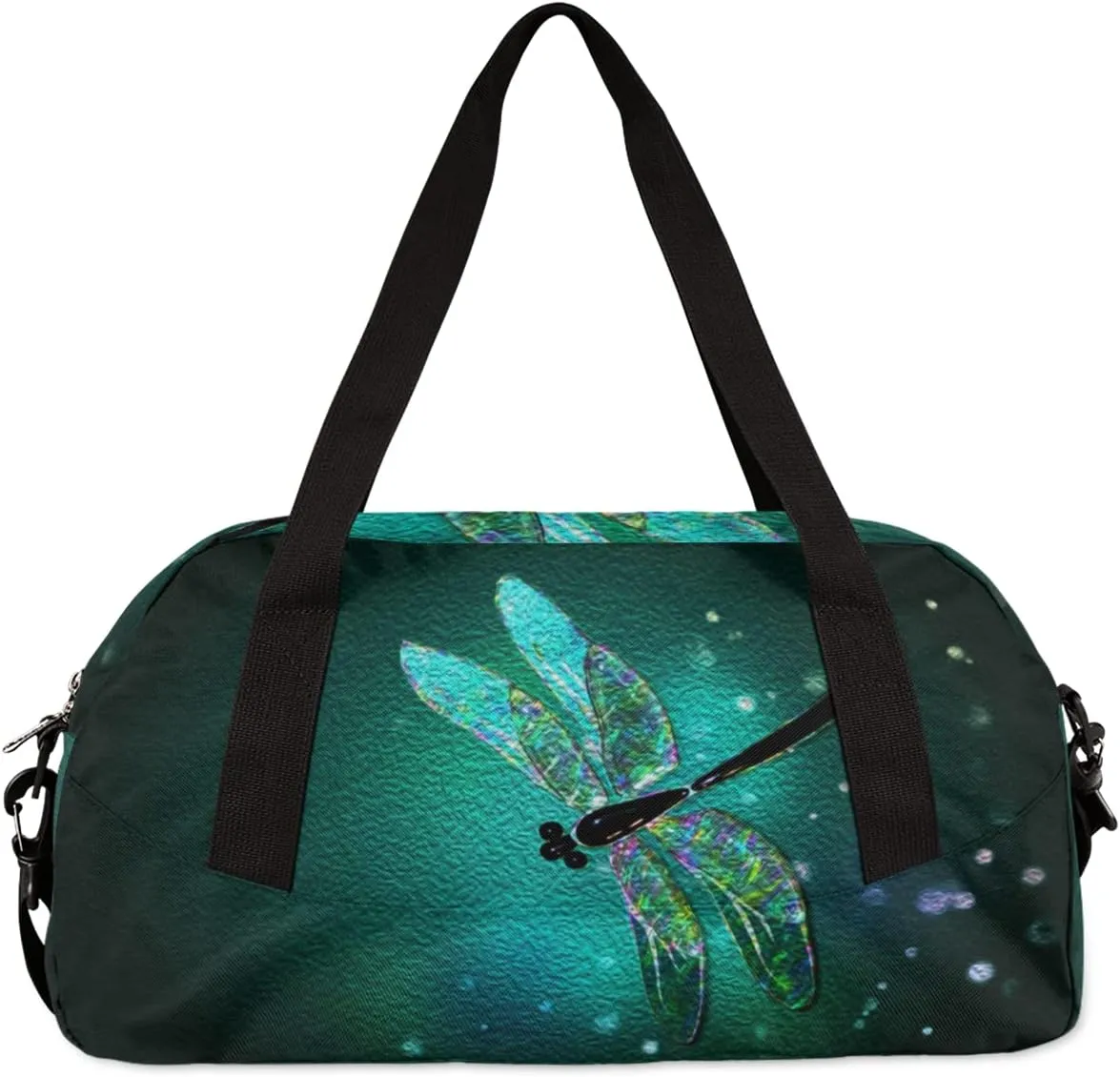 Glass Dragonfly Green Kids Duffel Bag for Girls Boys Teens, Dragonfly Oil Painting Dance Bag Overnight Small Duffel Bag Carry On Weekend Sports Gym Travel Bag for School Practice Gymnastics Ballet
