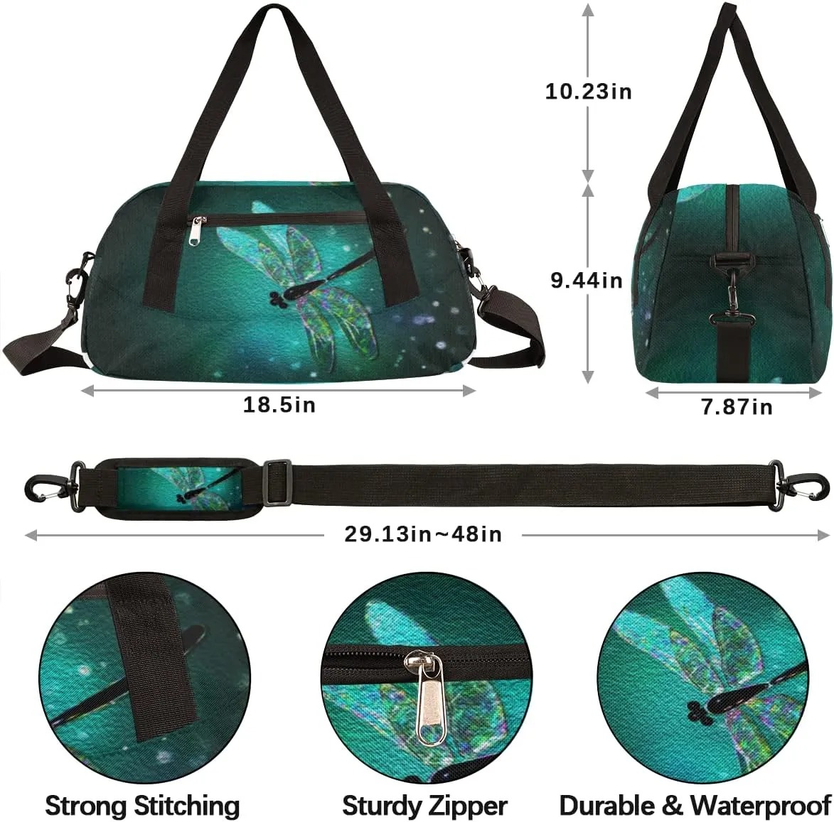 Glass Dragonfly Green Kids Duffel Bag for Girls Boys Teens, Dragonfly Oil Painting Dance Bag Overnight Small Duffel Bag Carry On Weekend Sports Gym Travel Bag for School Practice Gymnastics Ballet